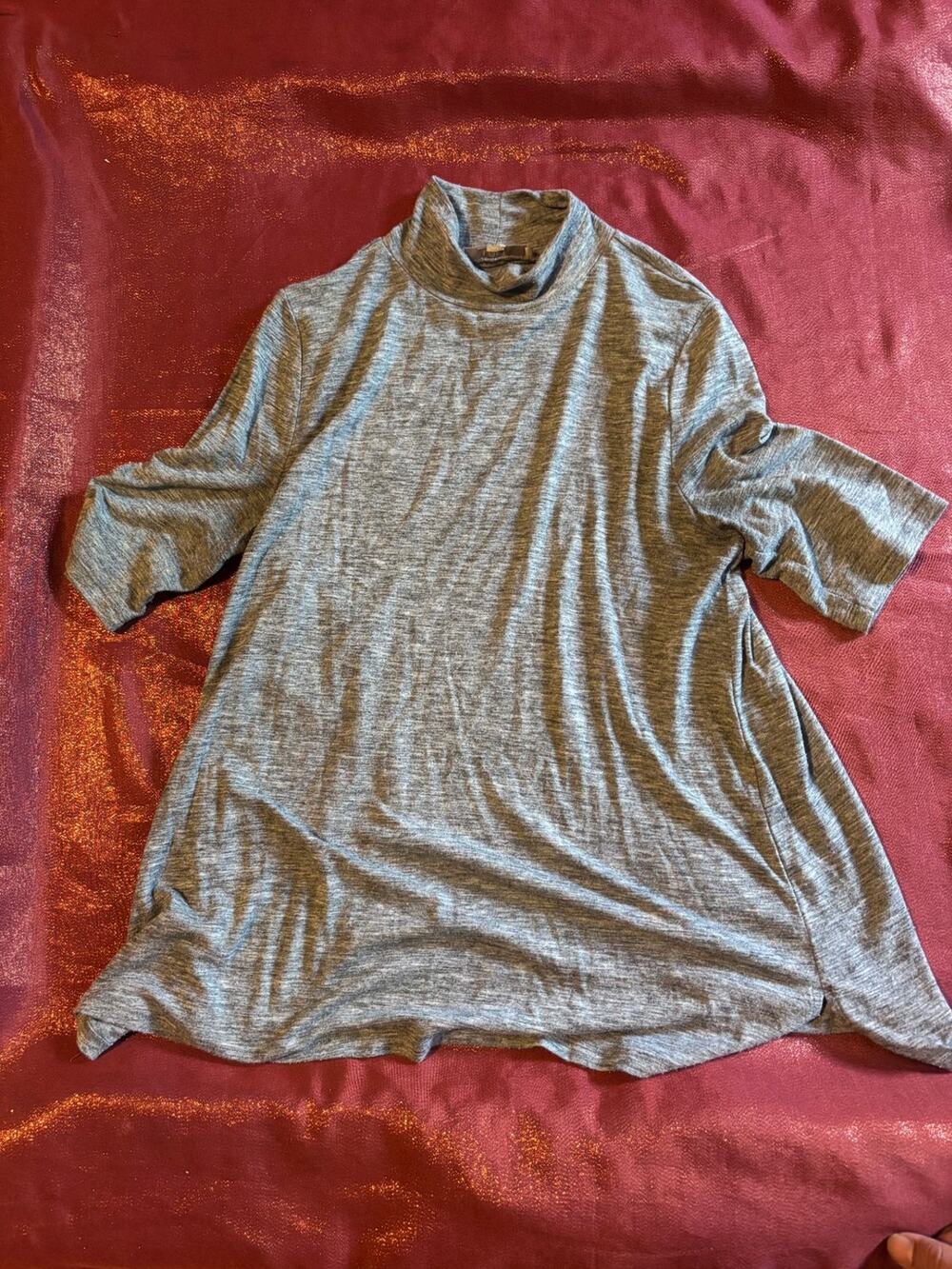 LOFT Top Womens Gray Short Sleeve Lightweight Turtleneck Roll Neck Tee Casual